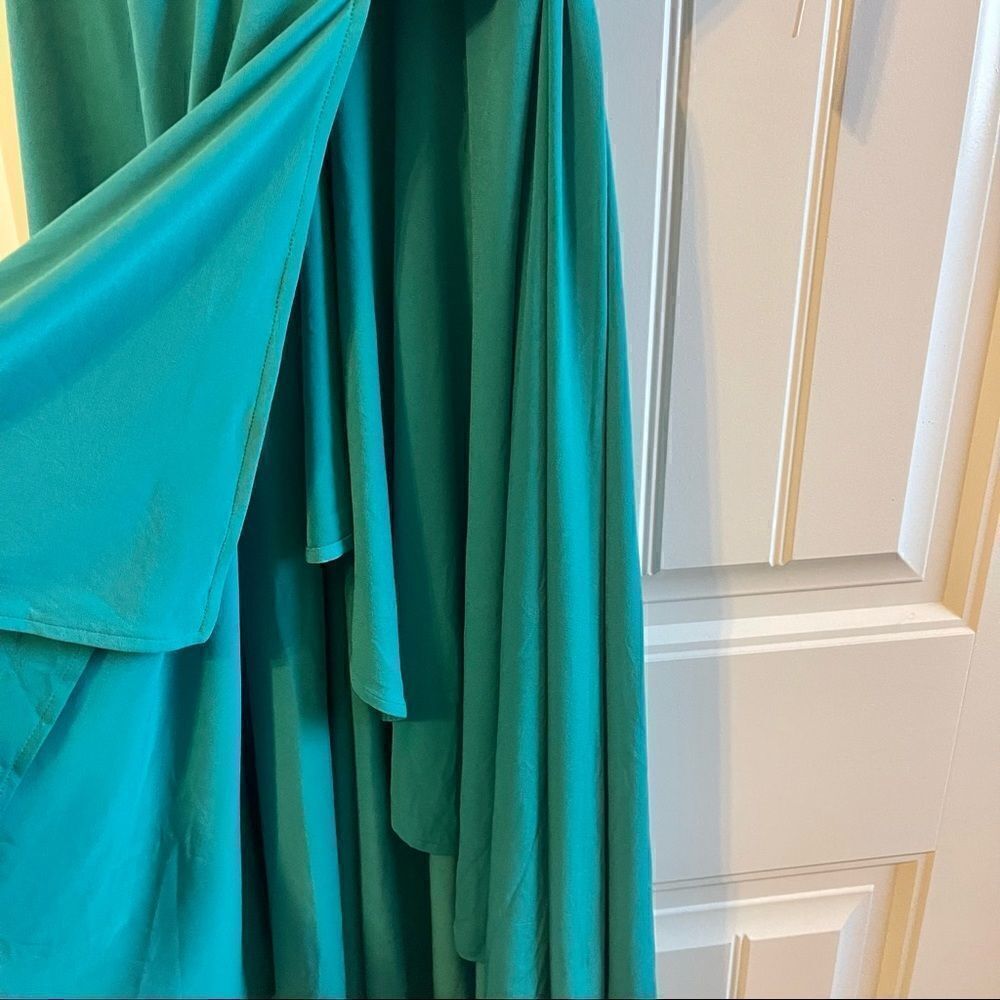 Vicky Tiel Teal Green Wrap Midi Dress Flutter Sleeve Size S NWT - Picture 9 of 10